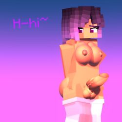 1futa 3d amy_(ruby4354) breasts dark-skinned_futanari erect_nipples erect_penis futanari horny_futa looking_at_viewer masturbation mine-imator minecraft multicolored_hair nude outdoors purple_eyes ruby4354 smile solo solo_futa tagme white_stockings