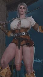 1futa 3d ciri futanari huge_cock kaylzara penis solo sword the_witcher_(series) the_witcher_3:_wild_hunt white_hair