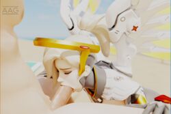 1boy 1girls 3d another_animator_guy beach blender blowjob mercy overwatch penis