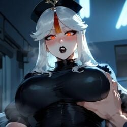 ai_generated big_ass big_breasts black_lipstick eyes_open grabbing_breasts groping lipstick seductive sexy surprised surprised_expression wide_eyed