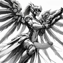 1futa 1girls 2d ai_generated big_breasts big_penis cyborg eagle flying futanari futanari_focus humanoid robot robot_girl sci-fi tagme veiny_penis weapon wings