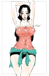 armpits arms_up big_breasts black_hair bon_drawr breasts clothing female female_only fully_clothed legs looking_at_viewer nico_robin one_piece