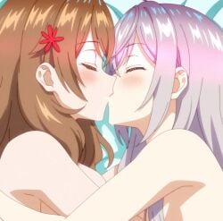 ai_generated alisa_mikhailovna_kujou blush brown_hair closed_eyes hentai_world incest kissing maria_mikhailovna_kujou naked nude sisters tokidoki_bosotto_russian_de_dereru_tonari_no_alya-san white_hair yuri