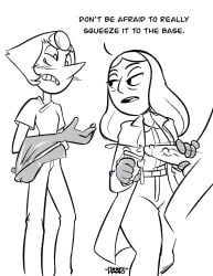 adjusting_gloves cup disgusted doctor gloves handjob joshin labcoat latex_gloves line_art monochrome nurse pearl_(steven_universe) penis_milking priyanka_maheswaran putting_on_gloves speech_bubble sperm_donation steven_universe