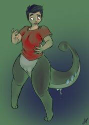 1girls 2019 3_toes alternate_color alternate_species anthro anthrofied anus ass big_ass big_breasts big_tail black_hair black_skin blue_skin bottomless breasts brown_eyes chubby clothed clothing dragon feet female female_only gender_transformation goodra green_background hair halcy0n hi_res large_ass large_breasts looking_down mostly_nude mtf_transformation nintendo open_mouth original_character pigeon_toed pokémon_(species) pokemon pokemon_(species) pokemon_xy pussy scalie shirt short_hair simple_background slime solo spots standing surprised tail text thick_thighs topwear transformation video_games watermark wet wide_hips