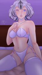 another_cartoon female heterocromia mujer pelo_blanco ropa_interior sexy solo