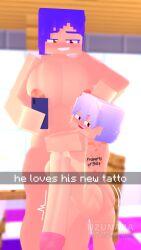 1boy 1futa 3d big_breasts cellphone femboy giant_futanari gigantic_penis hug indoors mine-imator minecraft multicolored_eyes nude_futanari nude_male purple_hair selfie shika_(uzuna) shiro_(uzuna) smartphone smile tagme uzunaart white_hair