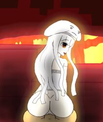 aenmz ass back_view clothing edit ghast ghast_(at2.) lava looking_at_viewer looking_back male_pov minecraft mob_talker nether orange_eyes pov pov_eye_contact shadow smile vaginal_penetration white_hair