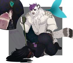 2019 5_fingers after_sex anal anal_sex black_fur black_hair bodily_fluids breasts buggplug collar cum cum_in_pussy cum_inside digital_media_(artwork) duo felid female fingers fur genital_fluids grey_fur hair leash male mammal open_mouth pantherine penetration penis purple_hair pussy redpixie smile snow_leopard spots spotted_fur straight teeth