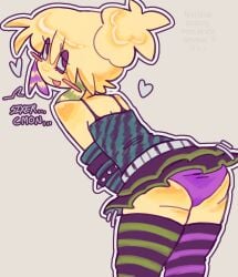 ass ass_focus bent_over citrustine feminine forsaken_(roblox) genderfluid guest_666 guest_666_(forsaken) mentioned_character noob_(forsaken) noob_(roblox) panties scene_(fashion) scene_noob self_upload short_skirt teasing yellow_hair yellow_skin