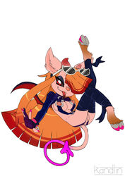 alternate_species anthro anus black_sclera blonde_hair breasts chip_'n_dale_rescue_rangers demon disney erect_nipples eyewear eyewear_on_head female gadget_hackwrench hair hi_res kandlin long_hair mammal nipples pink_nose pussy red_eyes signature simple_background solo spade_tail sunglasses sunglasses_on_head text tongue tongue_out white_background