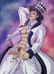 abs bilberrybear bowtie dilf jojo's_bizarre_adventure male male_only moustache muscles muscular_male older_male partially_clothed phantom_blood pubic_hair solo_focus solo_male top_hat veiny_penis white_suit william_antonio_zeppeli