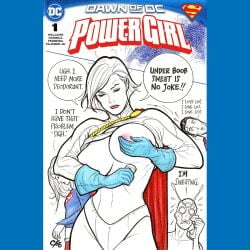 1woman areola belly_button big_boobs big_breasts big_tits boobs breasts breasts_out cape dc_comics female frank_cho lips no_bra pink_areola power_girl red_lips short_hair_female supergirl tits tits_out underboob