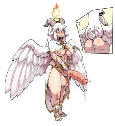 alpha_channel animal_genitalia animal_humanoid animal_penis areola ass balls big_breasts big_butt big_penis biped blush bodily_fluids bovid bovid_humanoid breasts caprine caprine_humanoid clothed clothing equine_genitalia equine_penis feathered_wings feathers fire futanari genitals glistening glistening_body hair hi_res humanoid intersex mammal mammal_humanoid nipples no_underwear open_mouth penis pupils smile solo standing sweat sweaty_balls sweaty_breasts sweaty_butt sweaty_genitalia tail tail_motion tailwag theyeager thick_thighs three-quarter_view translucent translucent_clothing white_clothing white_hair winged_humanoid wings