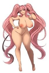 1girls alternate_version_available areolae barefoot big_breasts breasts completely_nude completely_nude_female female female_only full_body lewdapplez long_hair looking_at_viewer naked naked_female nipples nude nude_female pink_hair pussy solo solo_female ushimei_momoka