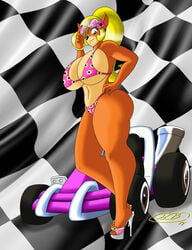 anthro bikini blonde_hair breasts coco_bandicoot crash_(series) green_eyes high_heels krocialblack platform_heels tagme