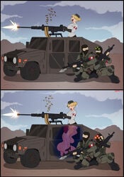 2019 2boys 2girls areolae ass big_breasts blush bottomless breasts car color comic cunnilingus digital_media_(artwork) female female_focus gun large_breasts lesbian looking_pleasured male military military_uniform multiple_girls nipples no_panties nude nude_female open_mouth oral oral_sex original original_character see-through shadman sneaky sneaky_sex soldier stealth_sex uncensored war weapon x-ray yuri