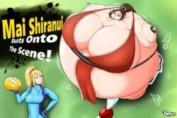 breast_expansion breast_inflation breasts inflation inflation_fetish mai_shiranui nipples_visible_through_clothing samus_aran