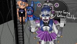 2girls1boy 3d ballora ballora_(fnafsl) bon_bon c4d cinema4d excited five_nights_at_freddy's five_nights_at_freddy's:_sister_location funtime_freddy funtime_freddy_(fnafsl) hand_on_head hands_on_wall happy_sex jealous jealous_female one_eye_closed scottgames tagme watching_sex