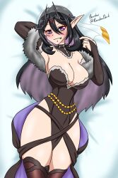 big_breasts black_hair breasts cleavage elara_(vtuber) elf elf_ears indie_virtual_youtuber pointy_ears purple_eyes thick_thighs thighs virtual_youtuber