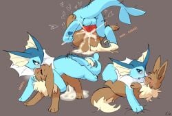 ambiguous_gender bodily_fluids cum cum_drip cum_inside cum_on_penis dripping duo eevee eeveelution excessive_cum excessive_genital_fluids female feral feral_on_feral feral_penetrated feral_penetrating french_kissing generation_1_pokemon genital_fluids genitals hi_res kielee kissing leaking_cum male male/female male/male nintendo penetration penis pokemon pokemon_(species) vaporeon