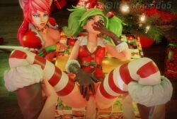 2girls christmas evie_(paladins) itsfernando jealous looking_at_another looking_pleasured maeve_(paladins) paladins sex vaginal_penetration