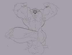 2022 absurd_res anthro armpit_hair barazoku bear beard big_muscles big_nipples big_pecs big_penis body_hair facial_hair fist flexing front_view full-length_portrait genitals greyscale grin hi_res huge_cock huge_muscles hyper hyper_genitalia hyper_penis male mammal manly melaisen monochrome muscular muscular_anthro muscular_male nipples nude_anthro nude_male pecs penis portrait smile solo teeth vein veiny_penis