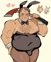 2024 3boys axe bulge bunny_ears bunnysuit chest_hair chibi chubby chubby_male colored curly_(mouthwashing) daisuke_(mouthwashing) fat fat_man gay hokawazu male_breasts male_only moobs mouthwashing mouthwashing_(game) older_male playboy_bunny swansea_(mouthwashing)