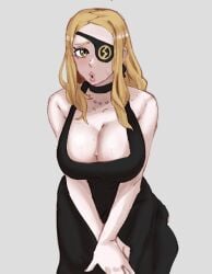 big_breasts blonde_hair eyepatch marie_mjolnir mobi_mobi pearl_necklace sketch sweatdrop tagme tight_dress