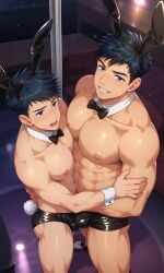 2boys ai_alexr ai_generated big_pecs big_penis breath brother brothers bunny_ears camp_buddy gay gay_male incest male male_only muscles muscular muscular_male naoto_hamasaki natsumi_hamasaki tight_clothing