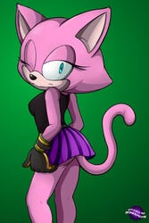 blue_eyes breasts camellia_the_cat cat custom_character_(sonic_forces) female female_focus gloves hedgehoglove looking_at_viewer oc original_character pink_fur purple_skirt simple_background small_breasts smile sonic_(series) sonic_forces tagme tail