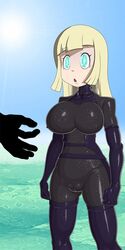 animated black_suit blonde_hair cyan_eyes drooling human hypnosis hypnotic_eyes lillie_(pokemon) mind_control nipples pokemon pokemon_sm porkyman standing tagme vagina