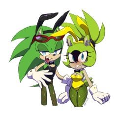 bunnysuit embarrassed idw_comics scourge_the_hedgehog sega sonic_(series) surge_the_tenrec tongue_out