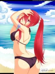 1girls ass bikini bikini_only black_bikini black_bikini_only butt erza_scarlet fairy_tail female female_only female_solo mariablueneko solo solo_female solo_only