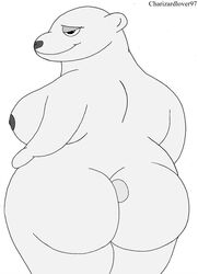 anthro ass big_breasts breasts charizardlover97 female hi_res huge_breasts looking_at_viewer mammal nipples nude overweight overweight_female polar_bear seductive simple_background slightly_chubby solo standing thick_thighs ursid ursine voluptuous