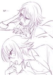 2boys :p censor_bar clothed eyelashes gay homosexual kamishiro_rui licking_penis male/male male_only nipples penis penis_lick project_sekai sega sketch sucking tongue_out yaoi