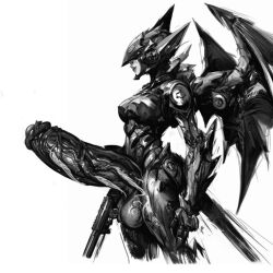 1futa 1futa1girl ai ai_assisted ai_generated anthro bat bat_wings big_nipples big_penis black_and_white cosplay futanari huge_cock huge_penis robot robot_girl sci-fi tagme veiny_penis veiny_testicles