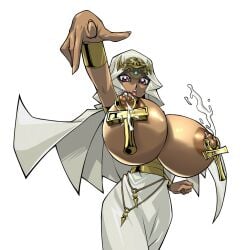 ankh big_breasts bimbo breasts dark-skinned_female dark_skin female gigantic_breasts huge_breasts huge_nipples hyper_breasts ishizu_ishtar isis_ishtar lactation large_breasts milk nipple_piercing nipples piercing rochestedorm topless yu-gi-oh! yu-gi-oh!_duel_monsters