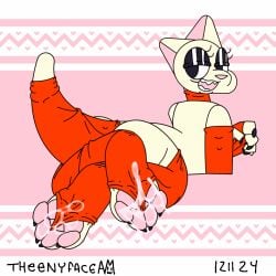 animated arm_warmers armwear ass big_butt blinking bodily_fluids claws clothing collar cum cum_on_feet feet foot_fetish foot_focus fur furgonomics furry furry_female furry_only genital_fluids legwear looking_at_viewer looking_back loop lying pawpads rain_world slugcat tail tail_clothing tail_sleeve theenyface thigh_highs videocult white_body white_fur wrinkled_feet wrinkles