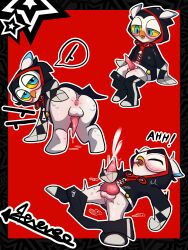 1boy 3:4 absurd_res anthro atlus avian balls bird bodily_fluids clothed clothing cum cumshot digital_media_(artwork) ejaculation feathers genital_fluids genitals hi_res hoot_(disambiguation) lufel lufel_(persona) male male_only megami_tensei owl penis persona persona_(series) persona_5 persona_5:_the_phantom_x reverse reverse55 sega solo white_body
