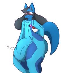 1boy 2019 alpha_channel anthro balls_in_bodysuit blue_fur bodysuit bulge canine cosplay crossover digital_media_(artwork) fur hi_res hyper lightningfire12 lucario male_focus male_only mammal metroid nintendo original_character penis_in_bodysuit penis_under_clothes pokemon pokemon_(species) pokemon_dppt samus_aran_(cosplay) simple_background standing transparent_background video_games white_outline zero_suit zero_suit_samus_(cosplay)