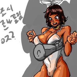 blush breasts cleavage dark-skinned_female dark_skin escape1111 groping josie_rizal large_breasts short_hair swimsuit tekken tekken_7 white_swimsuit