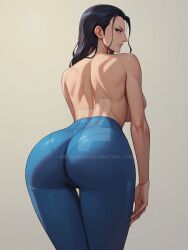 1girls ai_generated ass back_view blue_leggings blue_pants leggings neetaiweeb nico_robin one_piece solo topless