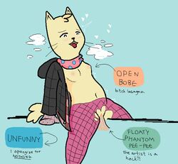 bodily_fluids breasts clothing coat domestic_cat doodle_town felid feline felis female fishnet fishnet_legwear fur genital_fluids kitty_lolo legwear male mammal penis polkadots pussy pussy_juice rosewoodstandard scarf small_breasts steam straight torn_clothing vaginal_penetration yellow_fur