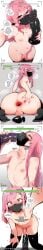 1boy after_masturbation ai_assisted ai_generated aroused ass balls big_ass black_dildo black_facemask black_thighhighs blowjob_under_mask blush buttplug comic comic_strip cum cum_dripping_from_penis dildo dildo_in_mouth english_text face_mask feet femboy feminine_male gaping_anus hand_on_ass hand_on_knee high_resolution highres holding_dildo kissing_dildo leaning_forward long_hair looking_at_viewer looking_back male naked nipples original original_artwork original_character otoko_no_ko penis pink_eyes pink_hair pink_nails plain_background round_ass saliva scarabb self_upload shaking shiny_skin simple_background sissy small_penis spreading_ass streamer streaming sucking_dildo surprised text thick_thighs thighs throat_bulge tomgirl trap wariza watermark white_background wide_hips