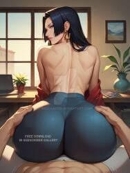 1girls ai_generated ass back boa_hancock leggings solo_focus topless