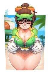 1girls alternate_costume apron apron_lift big_breasts bottomless breasts chubby chubby_female cleavage female glasses hairless_pussy honeydew_mei large_breasts looking_at_viewer mei_(overwatch) overwatch pokilewd pussy skirt solo thick_thighs wide_hips