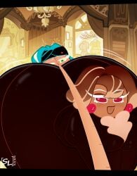 2girls arched_back ass ass_focus ass_on_face ass_smothering ass_up bbw bottom_heavy chocolate_bonbon_cookie chubby cookie_run cookie_run_kingdom discomfort face_to_ass hyper hyper_ass hyper_butt leash leash_pull makima_fart_inflation smothering smothering_ass sour_belt_cookie ssleviathann wide_hips