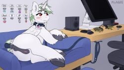2025 alicorn animal_genitalia animal_pussy anus ass blush blush_lines bondage chair collar computer_mouse digital_media dock_(anatomy) dog_bed drawing_tablet electronics english_text equid equine equine_genitalia equine_pussy female feral fur furniture genitals hasbro hi_res hooves horn horn_jewelry horn_ring jewelry keyboard leash lying magic_tag mammal mane miramore my_little_pony mythological_creature mythological_equine mythology pet_bed petplay presenting presenting_hindquarters pussy ring_(jewelry) roleplay simple_background smile solo speaker tail tail_wraps text vulva wings wraps