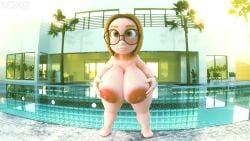 1girls 2026 3d areolae big_areola blender breasts female glasses light-skinned_female light_skin nude pool roxi7 self_upload shortstack solo_female